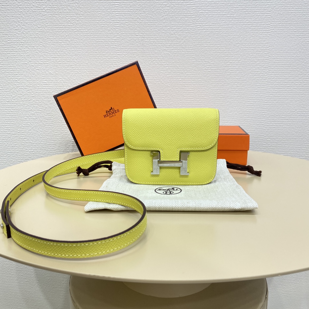 Hermes Constance Slim Wallet Belt Bag In Lemon Yellow Epsom Leather